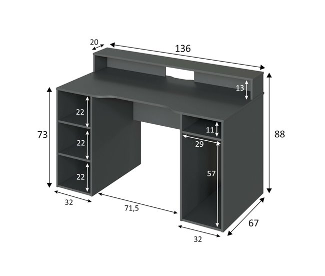 Conforama Escritorio Dlucum Moderno Escritorio Gaming Multifunción Mesa De Estudio Para PC Y Soporte Para CD Mesa De Estudio Con Estantes 136x67h88 Cm Antracita