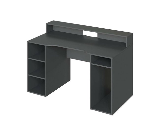 Conforama Escritorio Dlucum Moderno escritorio gaming multifunción Mesa de estudio para PC y soporte para CD Mesa de estudio con estantes 136x67h88 cm Antracita