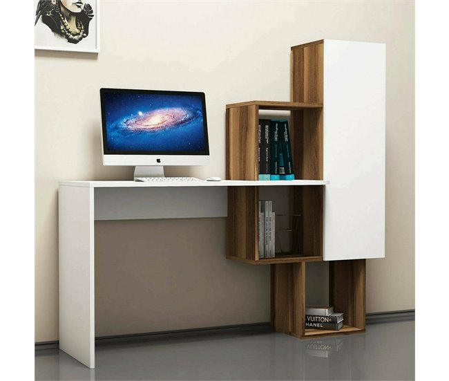 Conforama Escritorio Dmambrin Escritorio Multiusos Mesa De Oficina Para PC El Plan De Trabajo 145x45h75 Cm Nogal Y Blanco