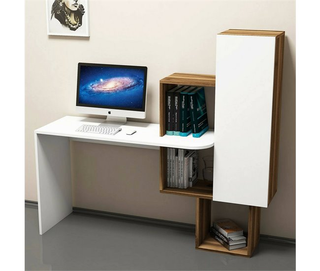 Conforama Escritorio Dmambrin Escritorio Multiusos Mesa De Oficina Para PC El Plan De Trabajo 145x45h75 Cm Nogal Y Blanco