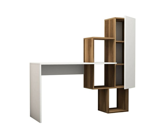 Conforama Escritorio Dmambrin Escritorio multiusos Mesa de oficina para PC El plan de trabajo 145x45h75 cm Nogal y Blanco