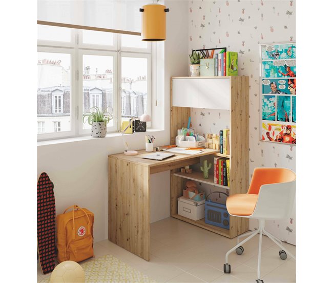 Conforama Escritorio Dmangn Escritorio Esquinero Multifuncional Reversible Con Librería Mesa De Estudio U Oficina Multiposición 108x70h140 Cm Roble Blanco Y Anudado