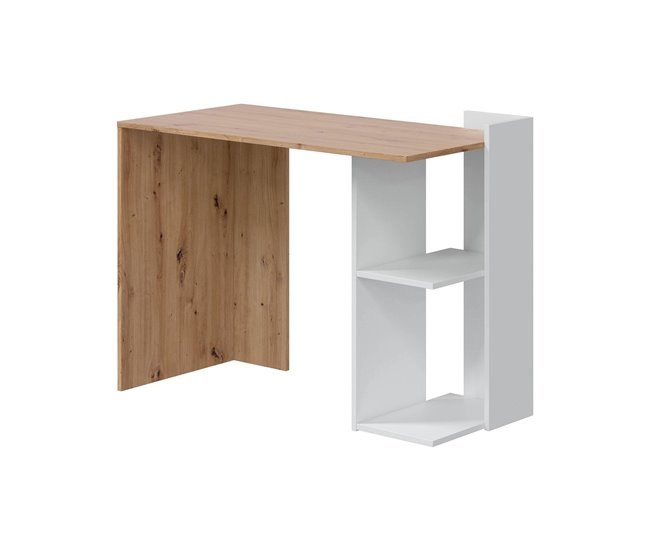 Conforama Escritorio Dmonti Escritorio multifunción reversible multiposición Mesa de estudio u oficina para PC con balda y estantes 100x52h78 cm Roble blanco y anudado