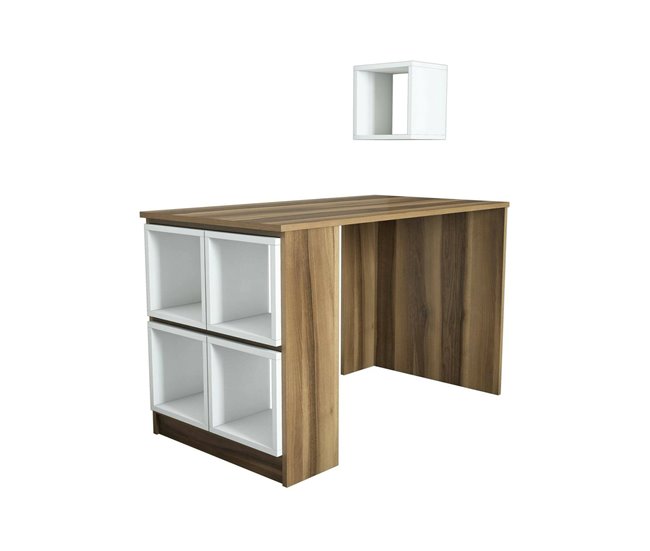 Conforama Escritorio Dpin Escritorio multiusos Mesa de oficina para PC El plan de trabajo 120x65h75 cm Nogal y Blanco