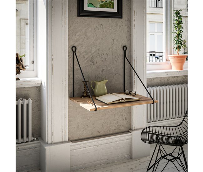 Conforama Escritorio Mural Andøy Metal Aglomerado 70x54x50cm - Negro/Madera [en.casa]