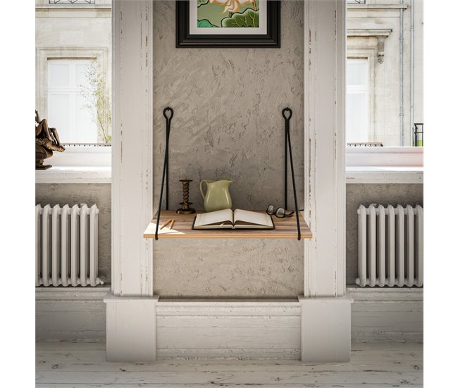 Conforama Escritorio Mural Andøy Metal Aglomerado 70x54x50cm - Negro/Madera [en.casa]