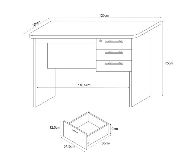 Conforama Escritorio Ragunda Con 3 Cajones Aglomerado 120x59x75cm - Efecto Madera [en.casa]