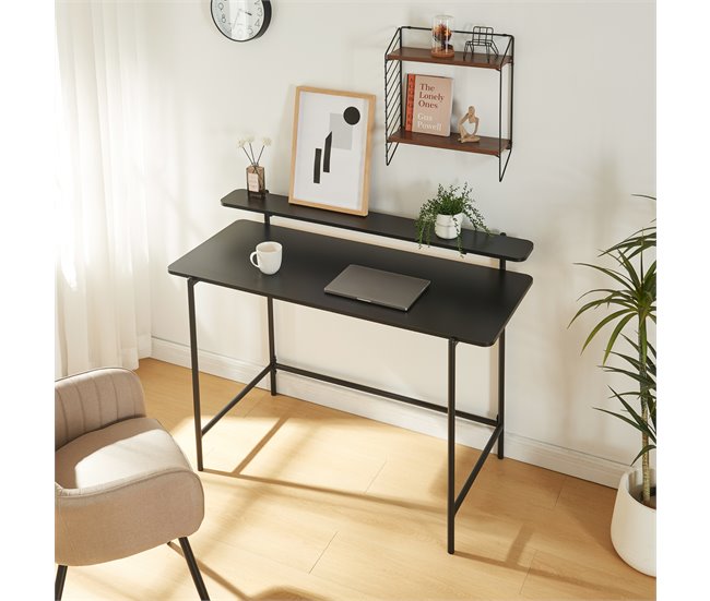 Conforama Escritorio Samnanger Con Estante Aglomerado 120x55x88cm - Negro [en.casa]