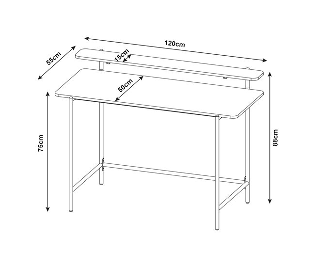 Conforama Escritorio Samnanger Con Estante Aglomerado 120x55x88cm - Negro [en.casa]