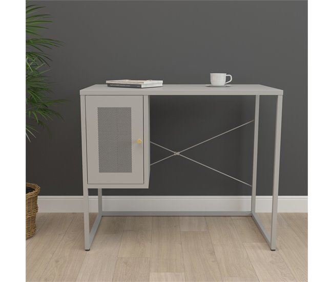Conforama Escritorio Sund Con Compartimento Acero 75x100x50cm - Gris [en.casa]