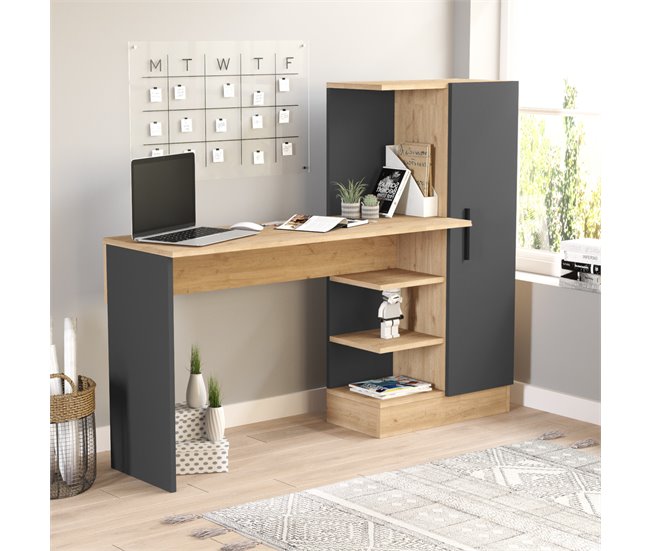 Conforama Escritorio Varhalo Con Armario 120x153x40 Cm - Roble/Antracita [en.casa]