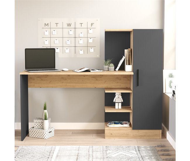 Conforama Escritorio Varhalo Con Armario 120x153x40 Cm - Roble/Antracita [en.casa]