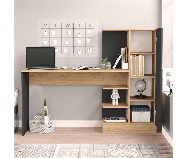 Conforama Escritorio Varhalo Con Armario 120x153x40 Cm - Roble/Antracita [en.casa]
