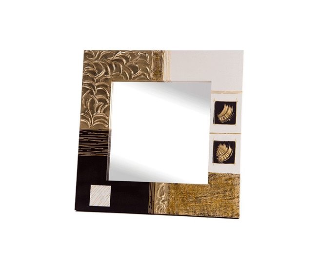 Conforama Espejo Artesanal Maderas Oro Negro Acrílico 80x80 Cm