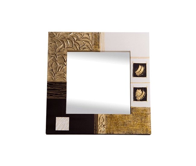 Conforama Espejo artesanal Maderas Oro Negro Acrílico 80x80 cm