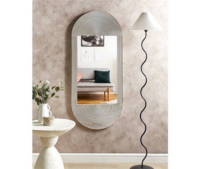 Conforama Espejo De Pared De Madera Blanco Crema 56 X 130 Cm BRIANT