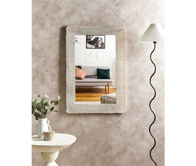 Conforama Espejo De Pared De Madera Blanco Crema 63 X 94 Cm BAUGY