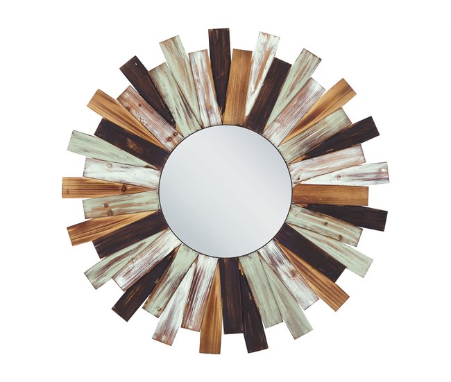 Conforama Espejo de pared de madera de abeto clara/blanco/verde ø 75 cm TAMPICO