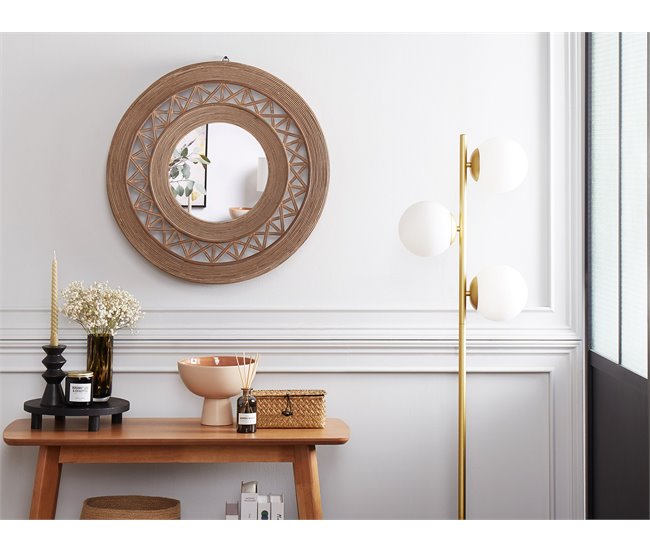 Conforama Espejo De Pared De Madera De Bambú Marrón Claro ø 62 Cm CACOMA