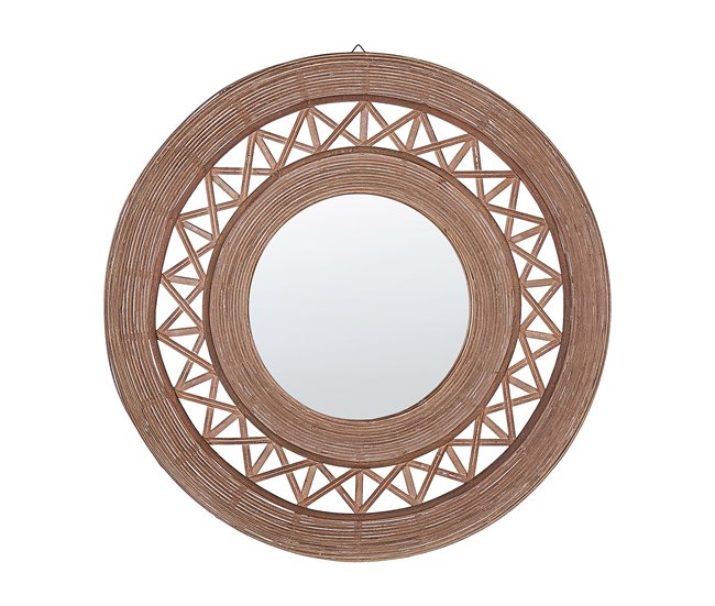 Conforama Espejo de pared de madera de bambú marrón claro ø 62 cm CACOMA