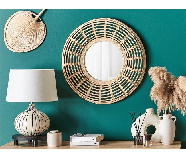 Conforama Espejo De Pared De Madera De Bambú Natural/beige ⌀ 60 Cm HANUA