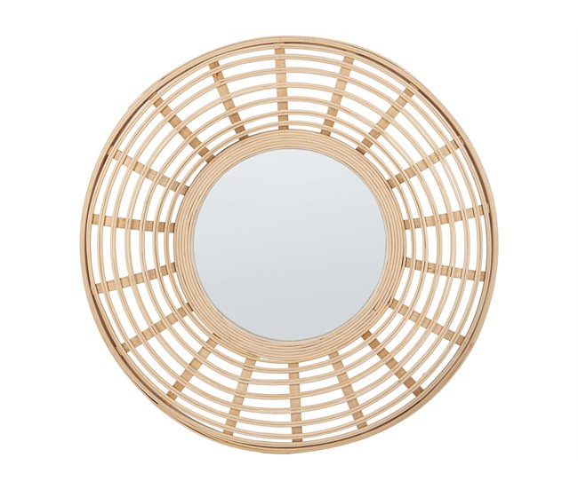 Conforama Espejo de pared de madera de bambú natural/beige ⌀ 60 cm HANUA