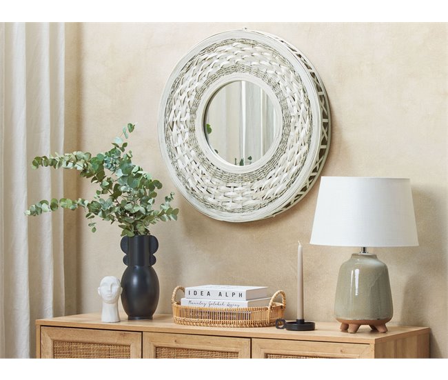 Conforama Espejo De Pared De Madera De Bambú Natural/beige ø 61 Cm SOLEDAD