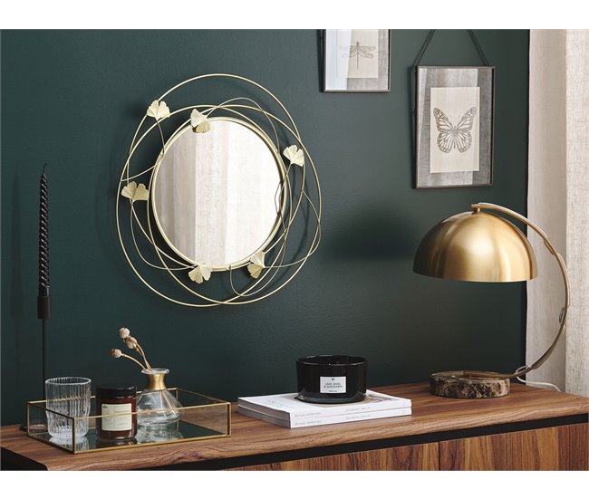 Conforama Espejo De Pared De Metal Dorado ø 29 Cm ANGLET