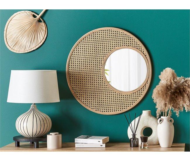 Conforama Espejo De Pared De Ratán Beige/natural ⌀ 60 Cm PALAU