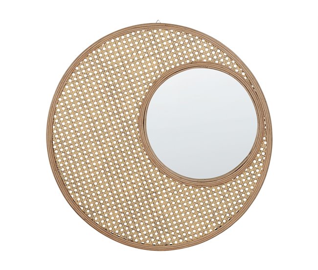 Conforama Espejo de pared de ratán beige/natural ⌀ 60 cm PALAU