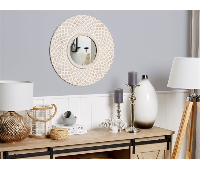 Conforama Espejo De Pared Madera Clara ø60 Cm POMARO