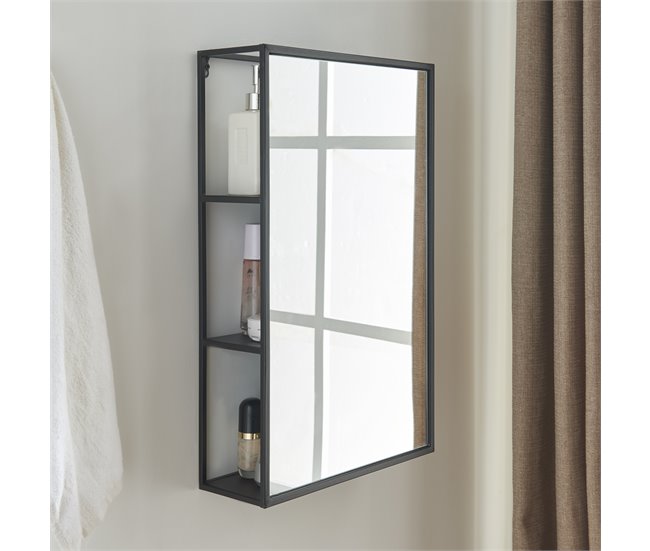 Conforama Espejo De Pared Sunne Rectangular Con Estantes Acero Y Cristal 60 X 36 X 13 Cm - Negro [ En.casa]