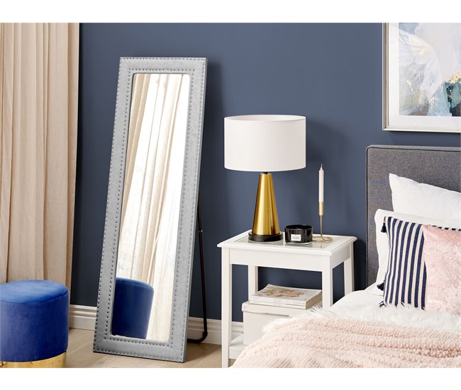 Conforama Espejo De Pie De Piel Sintética Gris Claro 50 X 150 Cm LOCRONAN