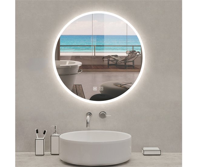 Conforama Espejo Redondo De Baño LED 60cm + Antivaho + Brillo Ajustable