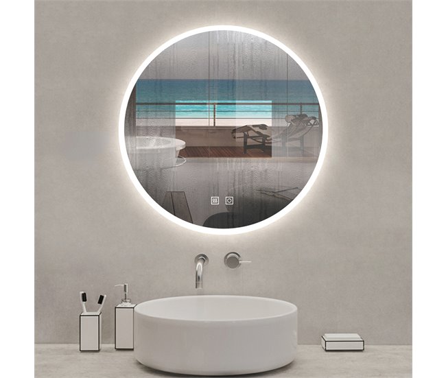 Conforama Espejo Redondo De Baño LED 60cm + Antivaho + Brillo Ajustable