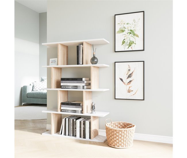 Conforama Estante 4 Niveles Blanco Y Decorado En Roble L90 Cm - HARMON