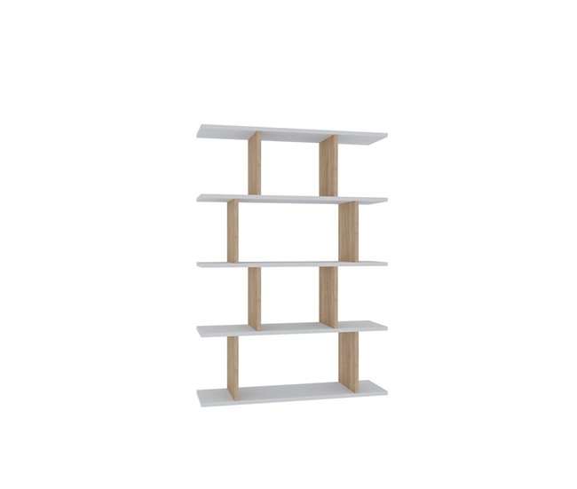 Conforama Estante 4 niveles blanco y decorado en roble L90 cm - HARMON