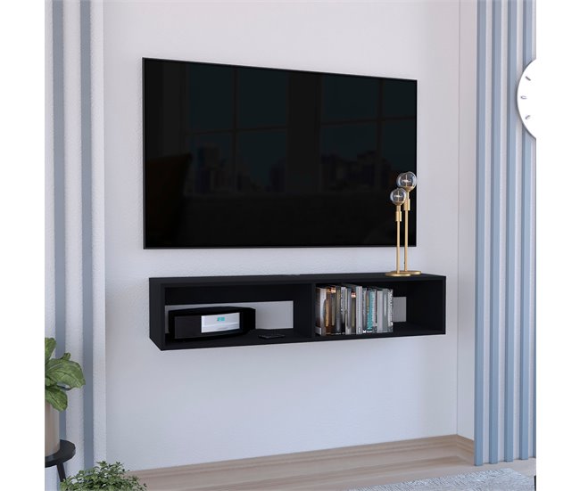 Conforama Estante Multimedia Rockwood En Melamina Con Dos Estantes Negro 25.3 X 121.1 X 32 Cm