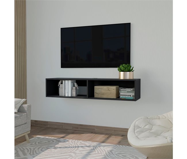 Conforama Estante Multimedia Rockwood En Melamina Con Dos Estantes Negro 25.3 X 121.1 X 32 Cm