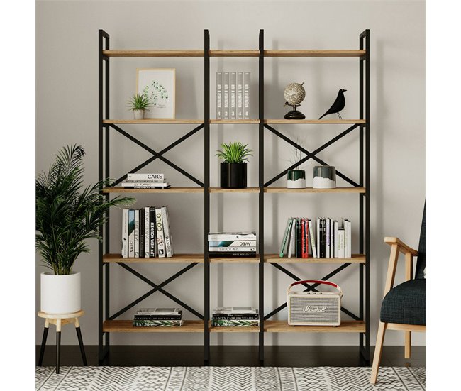 Conforama Estante Para Libros Dain Estante De Oficina Porta Libros Móvil Biblioteca 144x30h175 Cm Roble Y Negro