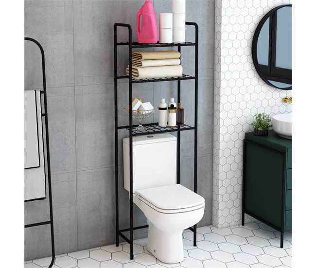 Conforama Estantería Alta Para Baño Inodoro Nordborg Metal 161 X 53 X 25 Cm Negro [en.casa]