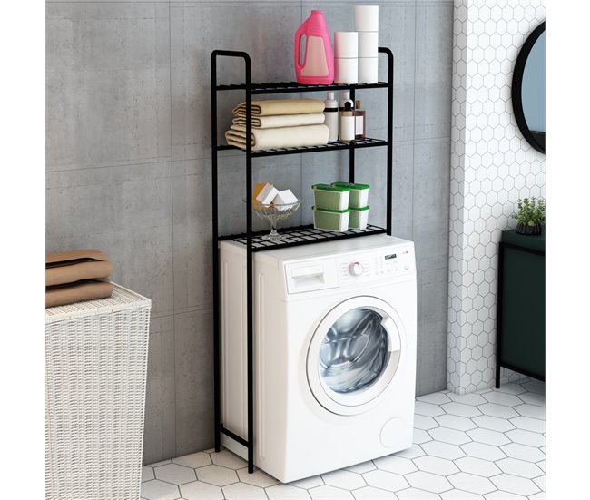 Conforama Estantería Alta Para Baño Lavadora Nordborg Metal 161x69x25 Cm - Negro [en.casa]