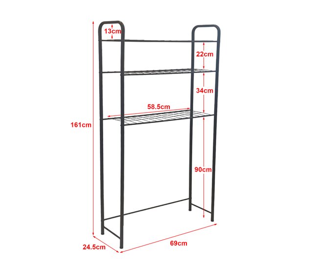 Conforama Estantería Alta Para Baño Lavadora Nordborg Metal 161x69x25 Cm - Negro [en.casa]