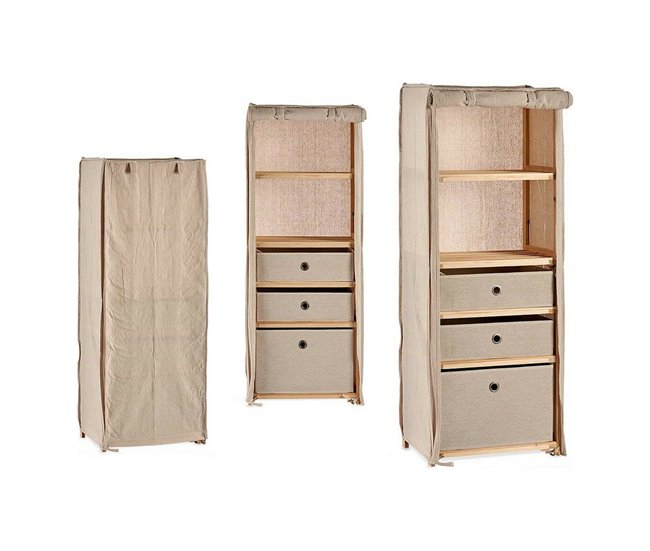 Conforama Estantería Beige Madera Tela (28 X 113 X 42 Cm)