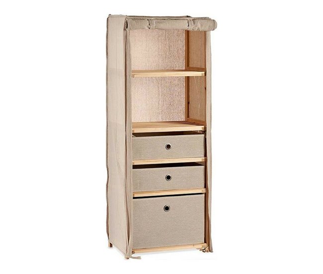 Conforama Estantería Beige Madera Tela (28 x 113 x 42 cm)
