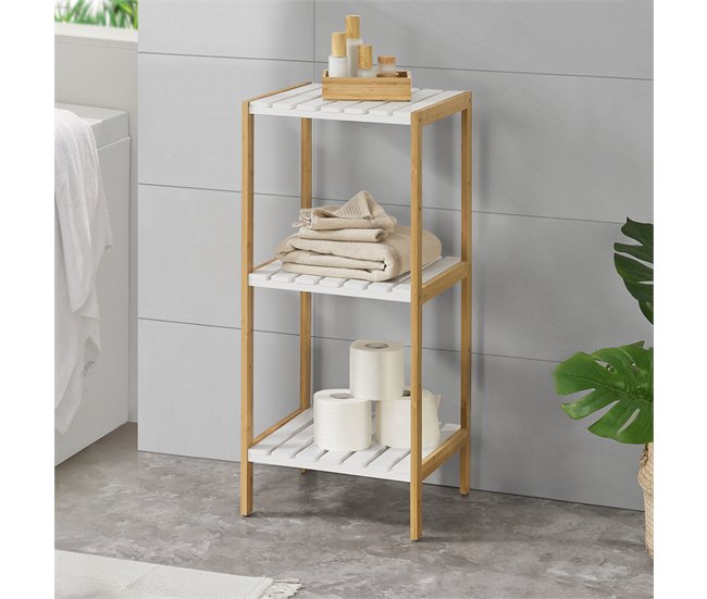 Conforama Estantería De Bambú Con 3 Niveles Balsfjord 33 X 34 X 80 Cm Natural/Blanco [en.casa]