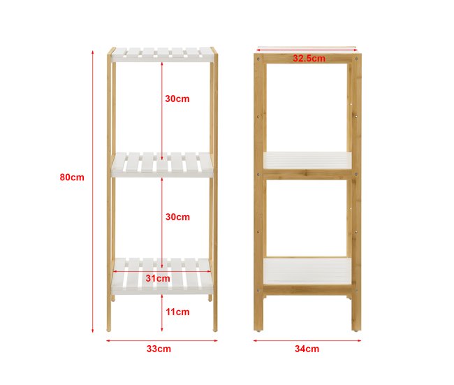 Conforama Estantería De Bambú Con 3 Niveles Balsfjord 33 X 34 X 80 Cm Natural/Blanco [en.casa]