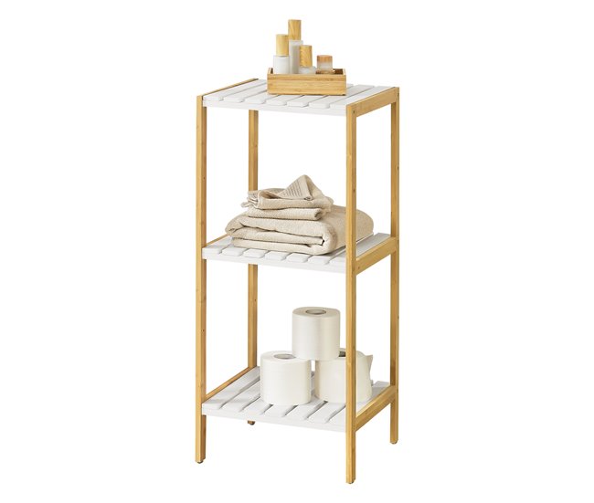 Conforama Estantería de bambú con 3 niveles Balsfjord 33 x 34 x 80 cm Natural/Blanco [en.casa]