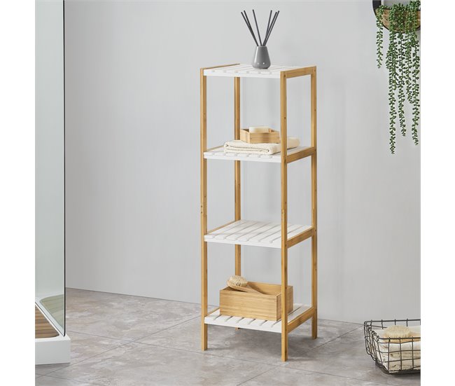 Conforama Estantería De Bambú Con 4 Niveles Balsfjord Natural/Blanco [en.casa]