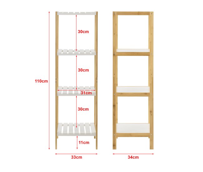 Conforama Estantería De Bambú Con 4 Niveles Balsfjord Natural/Blanco [en.casa]